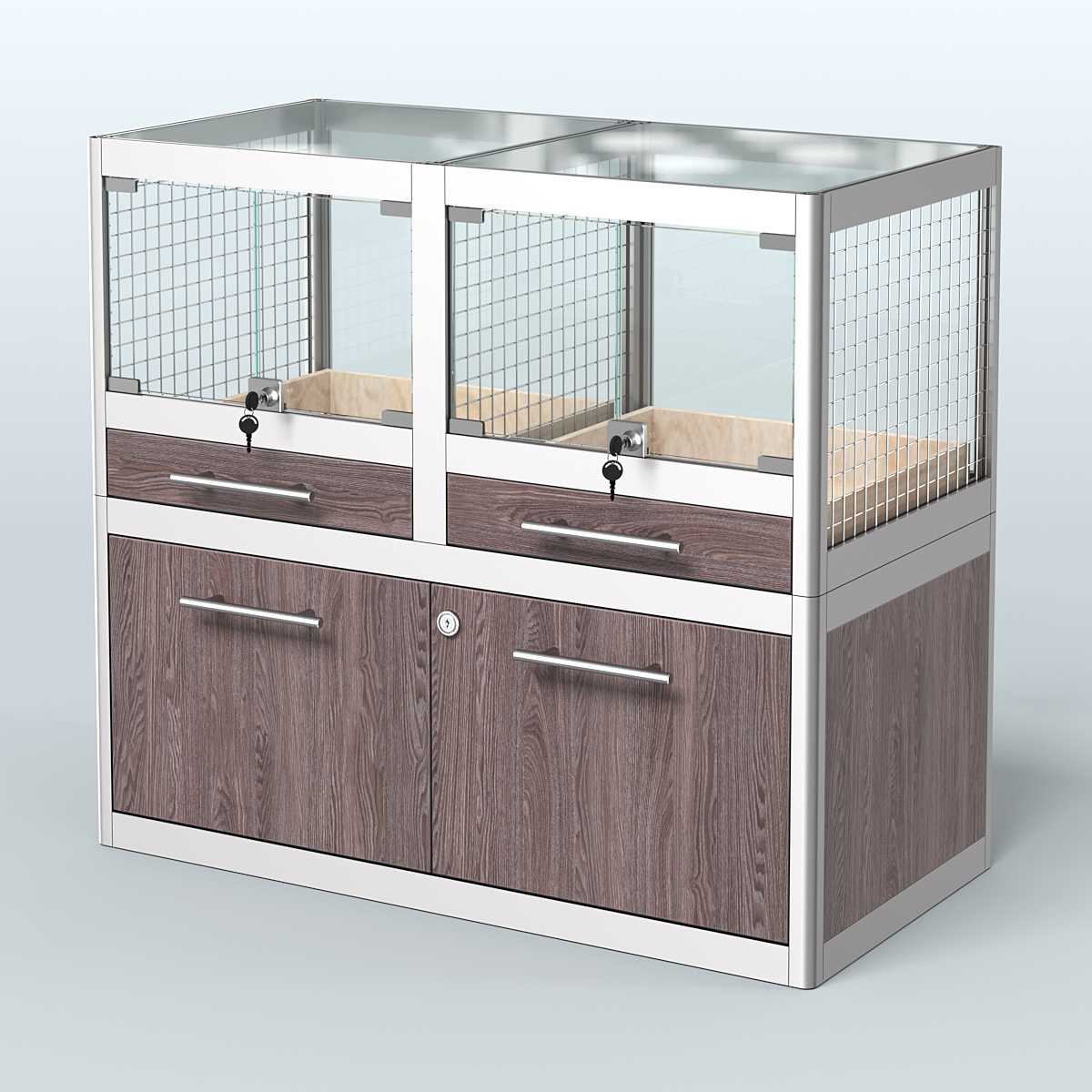 Витрина низкая для продажи животных - крупных грызунов в зоомагазин серии ШИНШИЛЛА-01 Ясень Анкор темный