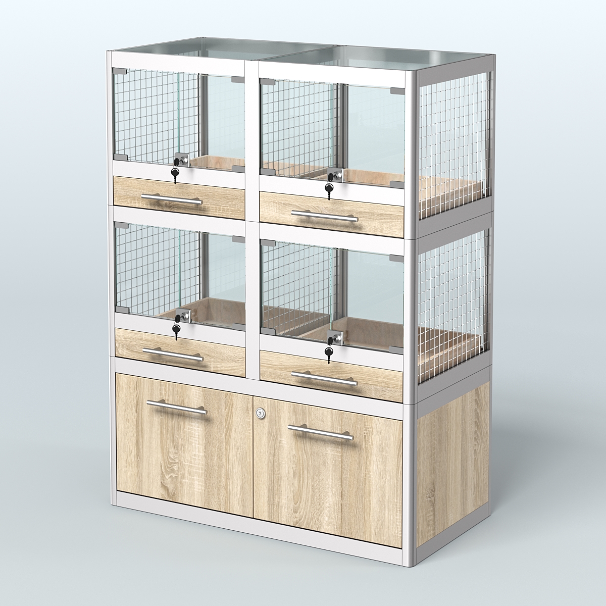 Витрина малая для продажи животных - крупных грызунов в зоомагазин серии ШИНШИЛЛА-02 Дуб сонома