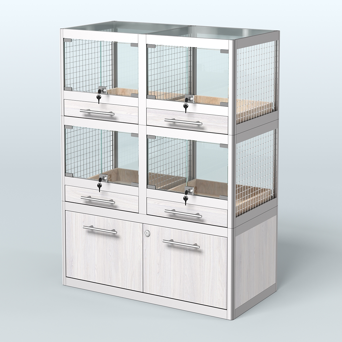 Витрина малая для продажи животных - крупных грызунов в зоомагазин серии ШИНШИЛЛА-02 Ясень Анкор светлый