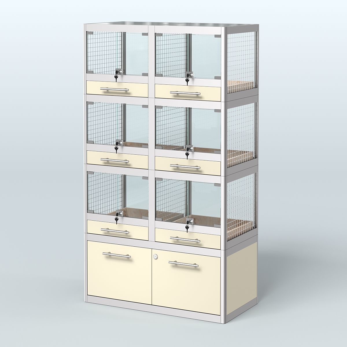 Витрина средняя для продажи животных - крупных грызунов в зоомагазин серии ШИНШИЛЛА-03 Крем Вайс