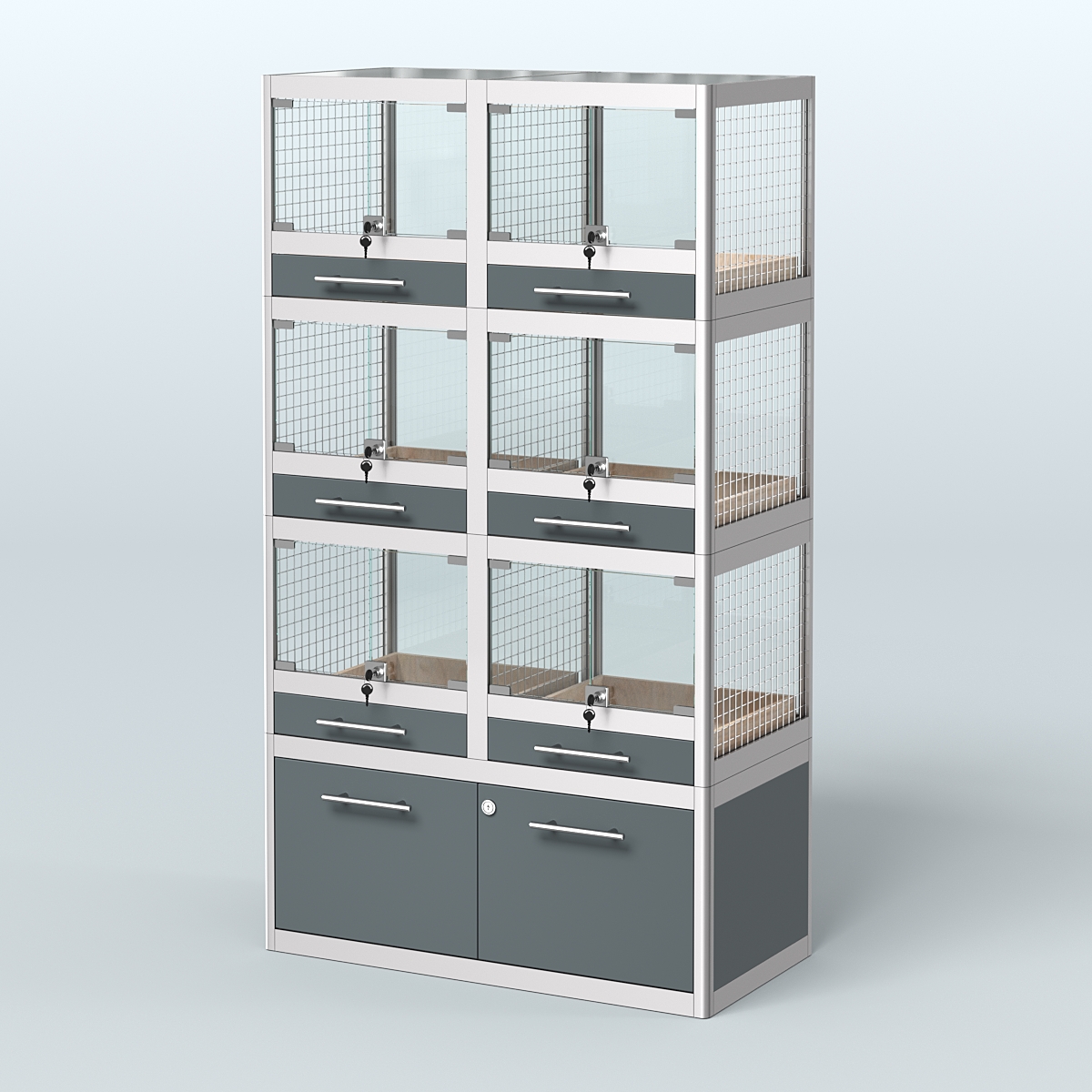 Витрина средняя для продажи животных - крупных грызунов в зоомагазин серии ШИНШИЛЛА-03 Темно-Серый