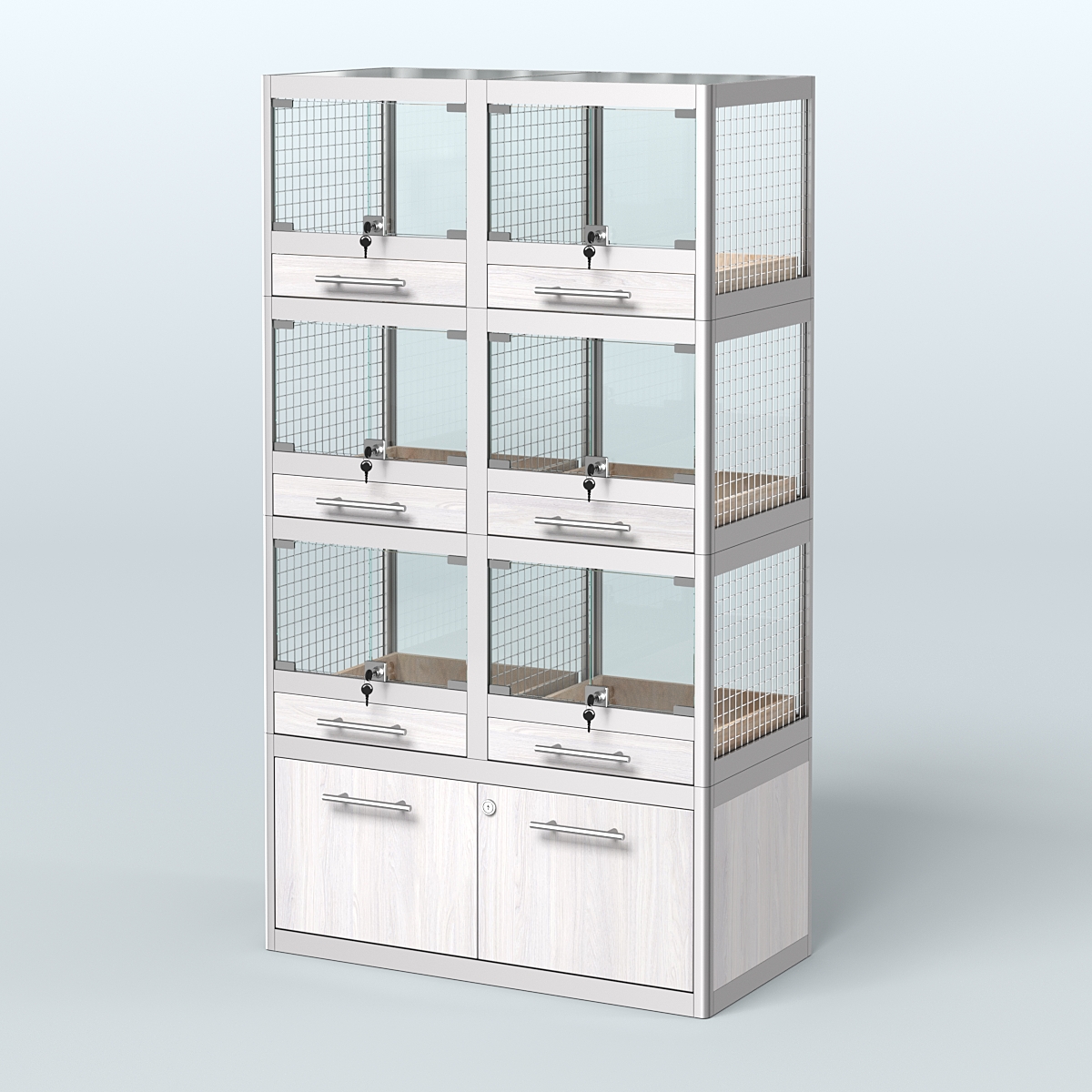 Витрина средняя для продажи животных - крупных грызунов в зоомагазин серии ШИНШИЛЛА-03 Ясень Анкор светлый