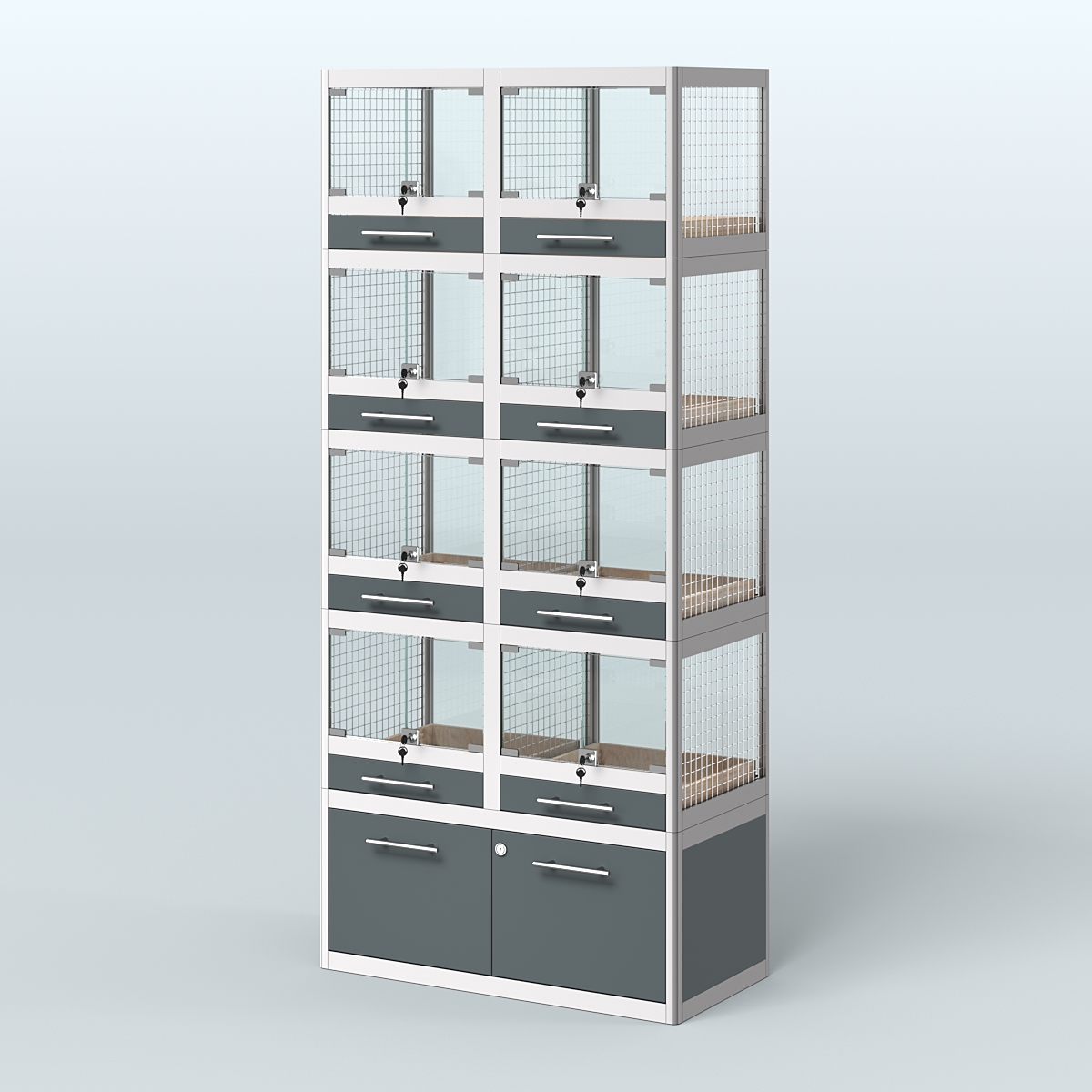 Витрина большая для продажи животных - крупных грызунов в зоомагазин серии ШИНШИЛЛА-04 Темно-Серый