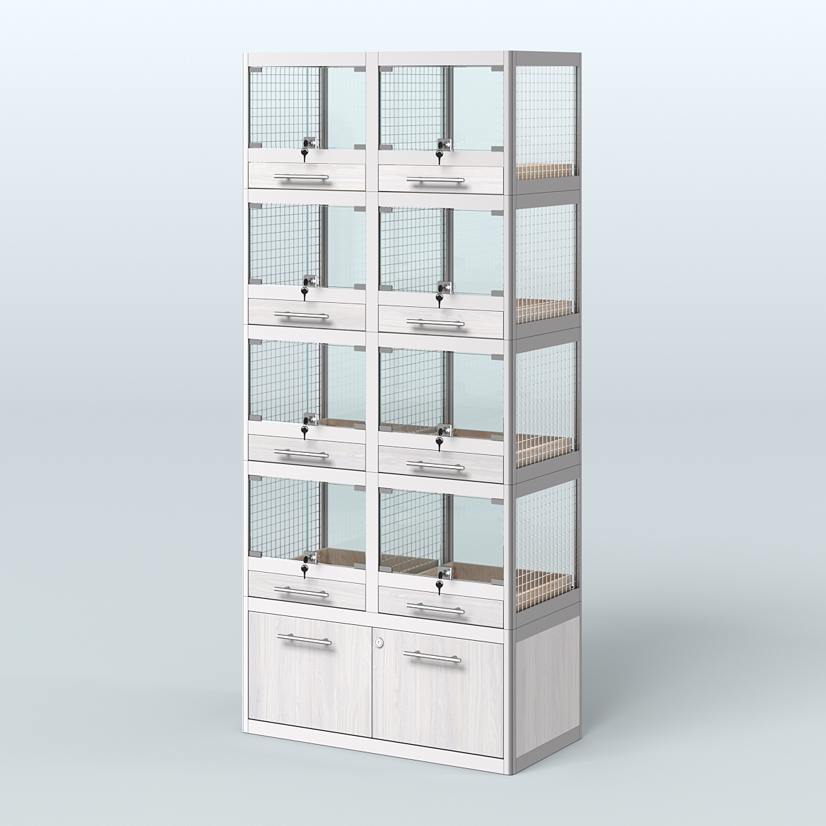 Витрина большая для продажи животных - крупных грызунов в зоомагазин серии ШИНШИЛЛА-04 Ясень Анкор светлый