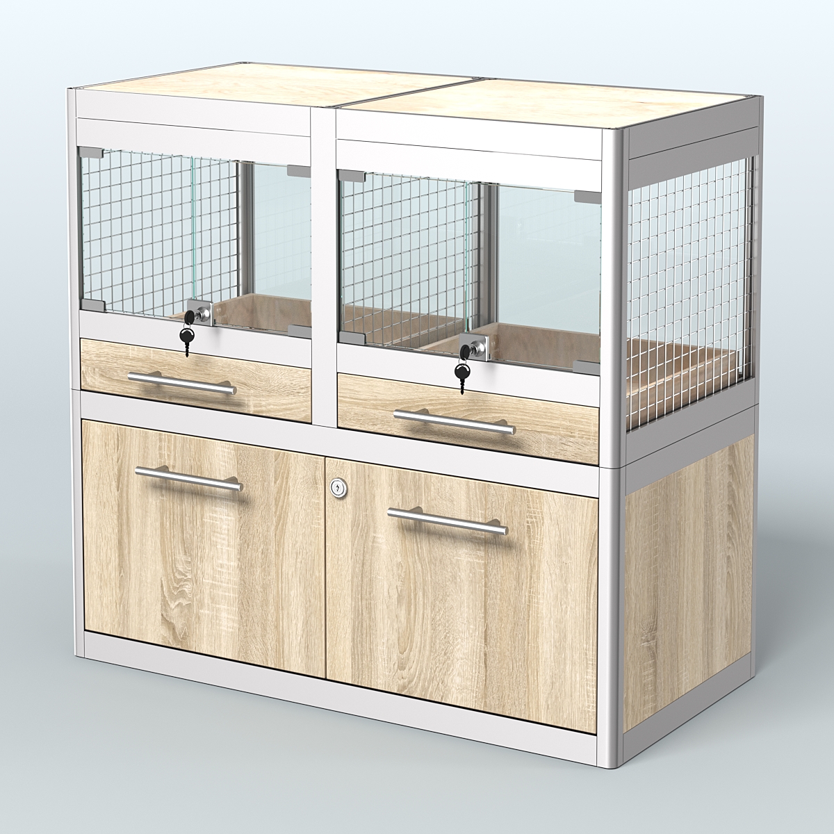 Витрина низкая с подсветкой для продажи крупных грызунов в зоомагазин серии ШИНШИЛЛА-С-01 Дуб сонома