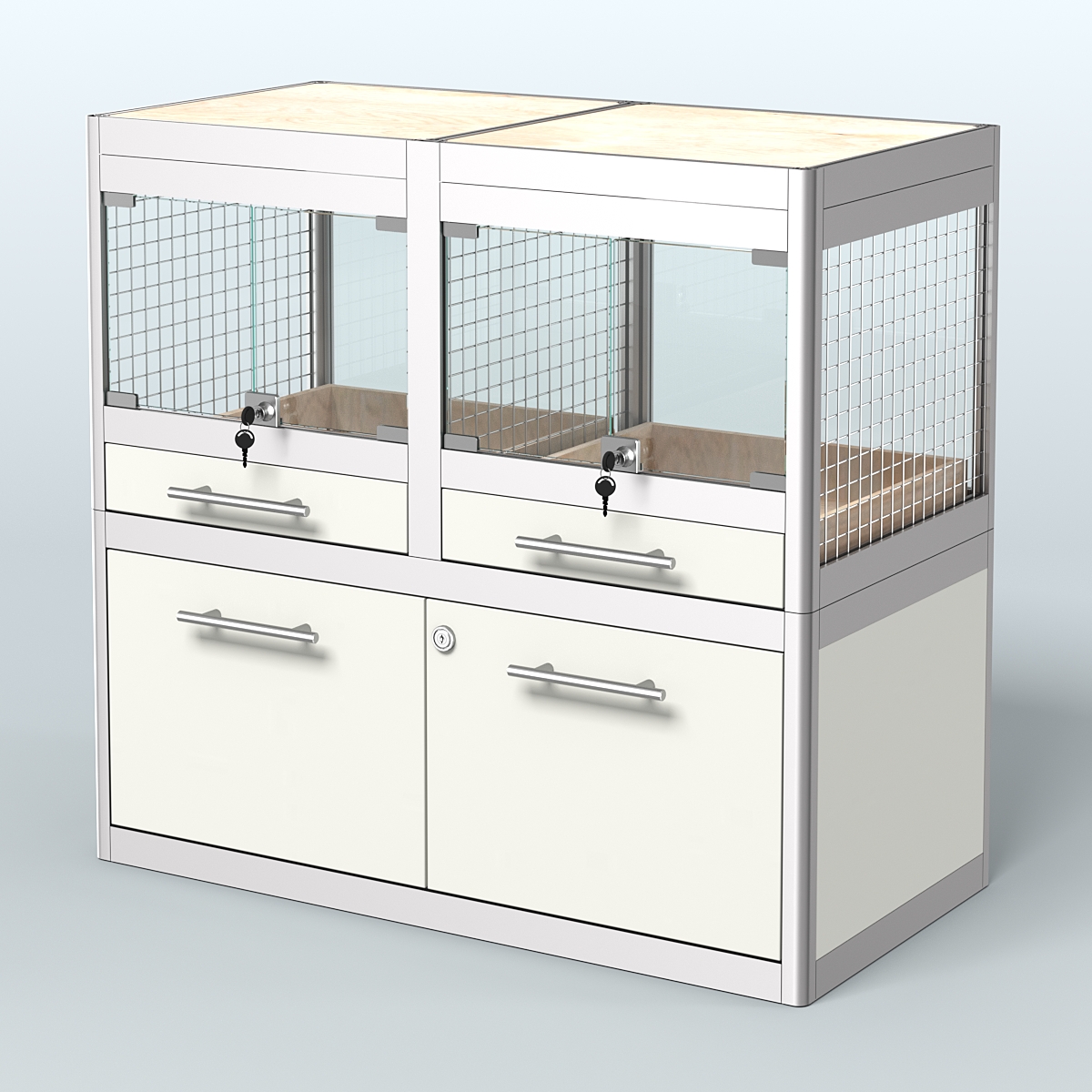 Витрина низкая с подсветкой для продажи крупных грызунов в зоомагазин серии ШИНШИЛЛА-С-01 Белый