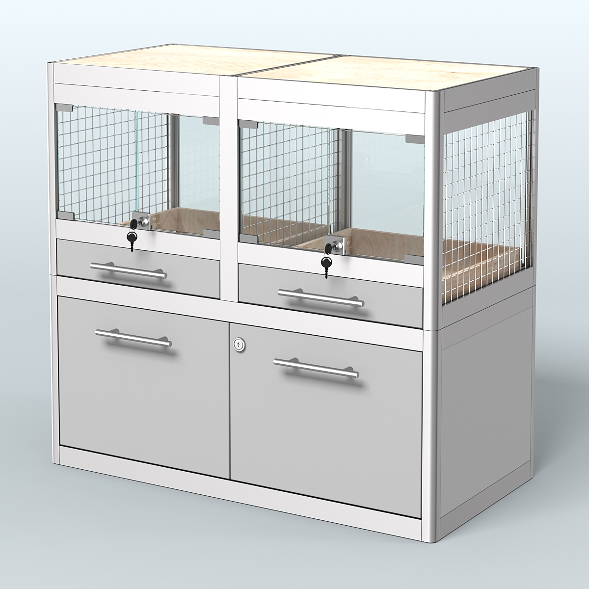 Витрина низкая с подсветкой для продажи крупных грызунов в зоомагазин серии ШИНШИЛЛА-С-01 Серый