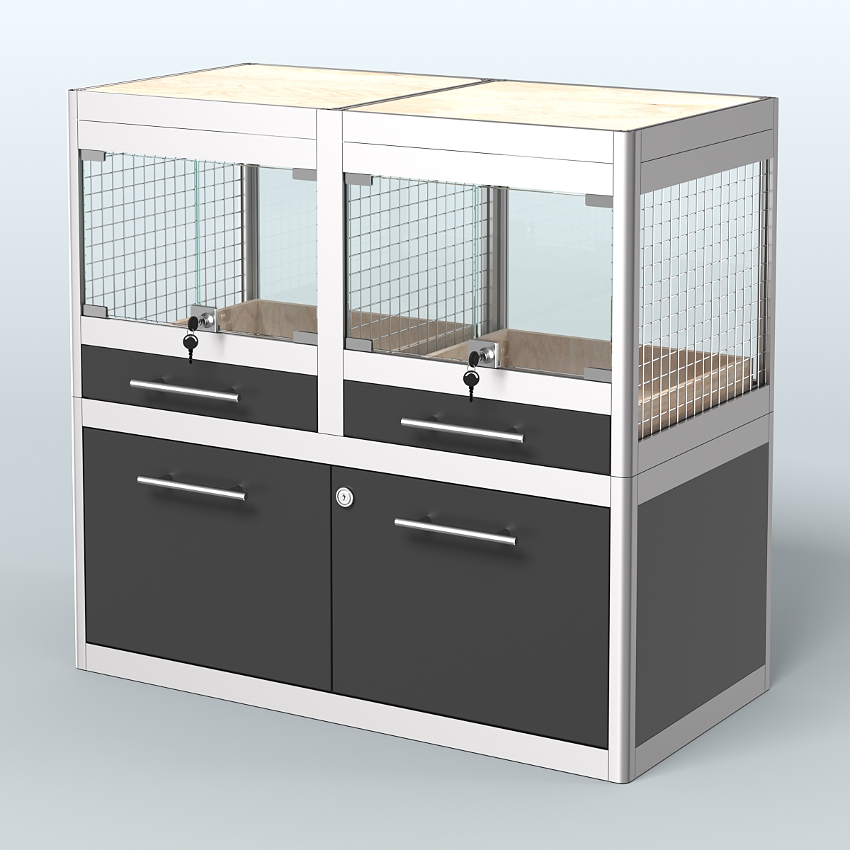 Витрина низкая с подсветкой для продажи крупных грызунов в зоомагазин серии ШИНШИЛЛА-С-01 Черный