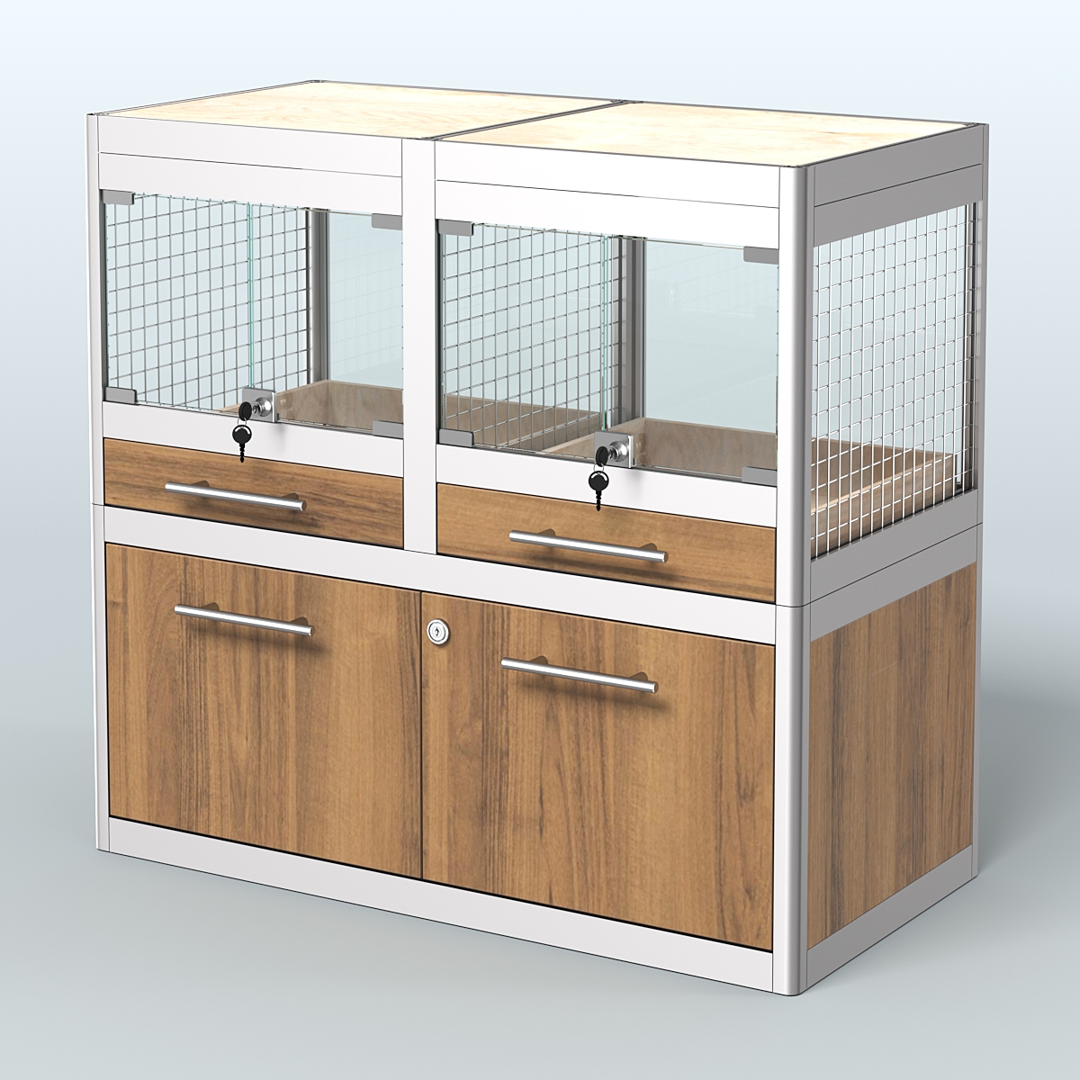 Витрина низкая с подсветкой для продажи крупных грызунов в зоомагазин серии ШИНШИЛЛА-С-01 Орех