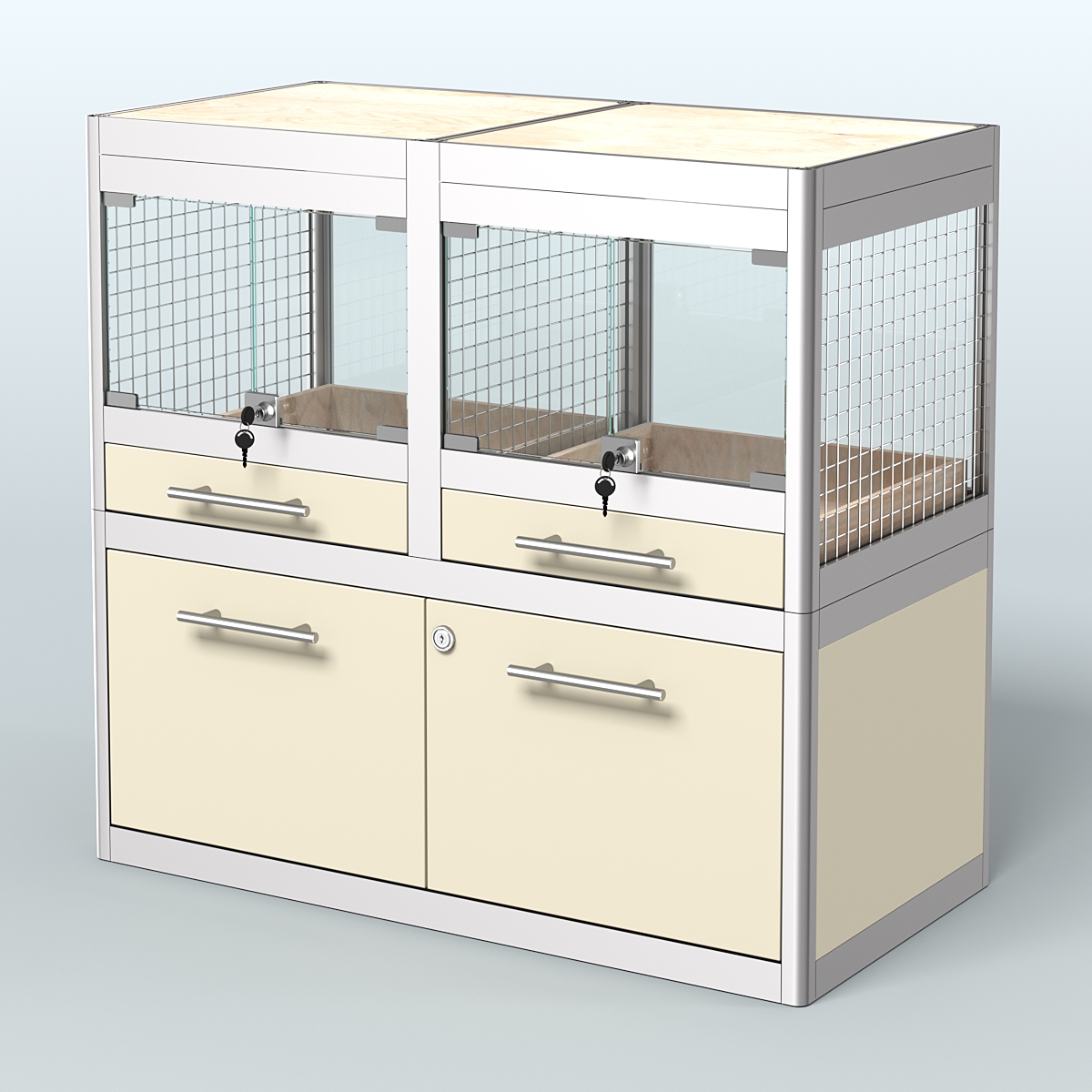 Витрина низкая с подсветкой для продажи крупных грызунов в зоомагазин серии ШИНШИЛЛА-С-01 Крем Вайс