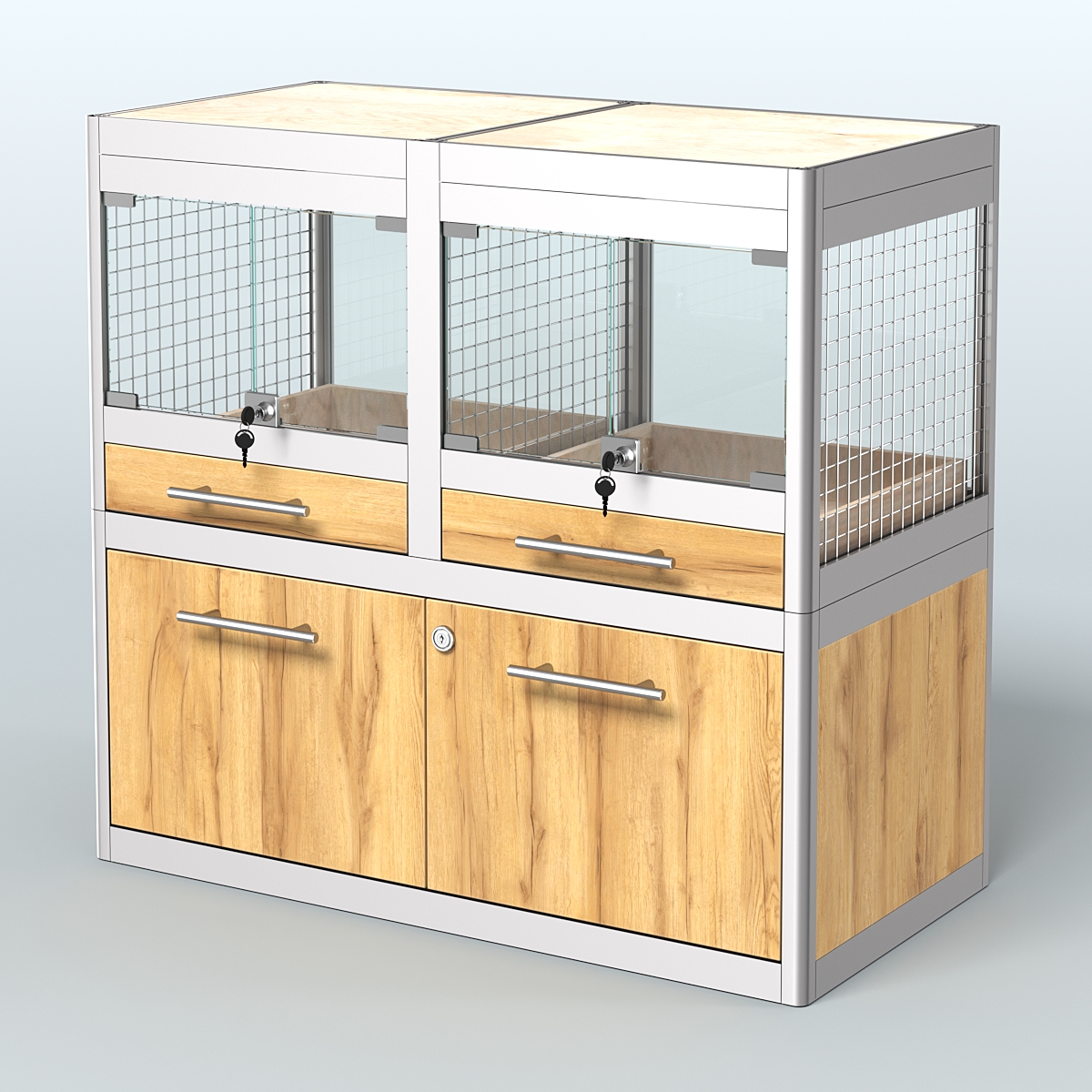 Витрина низкая с подсветкой для продажи крупных грызунов в зоомагазин серии ШИНШИЛЛА-С-01 Дуб Золотистый