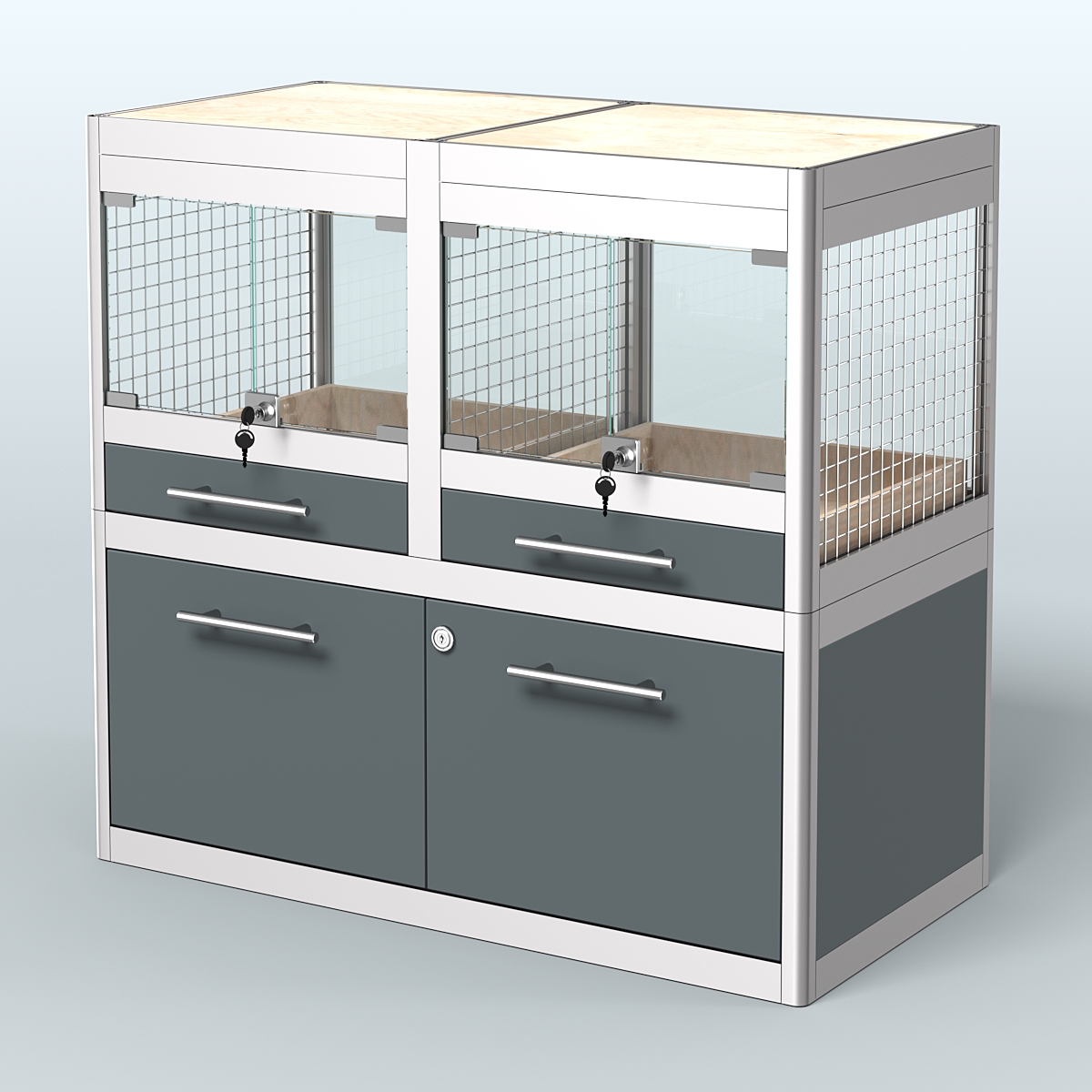 Витрина низкая с подсветкой для продажи крупных грызунов в зоомагазин серии ШИНШИЛЛА-С-01 Темно-Серый