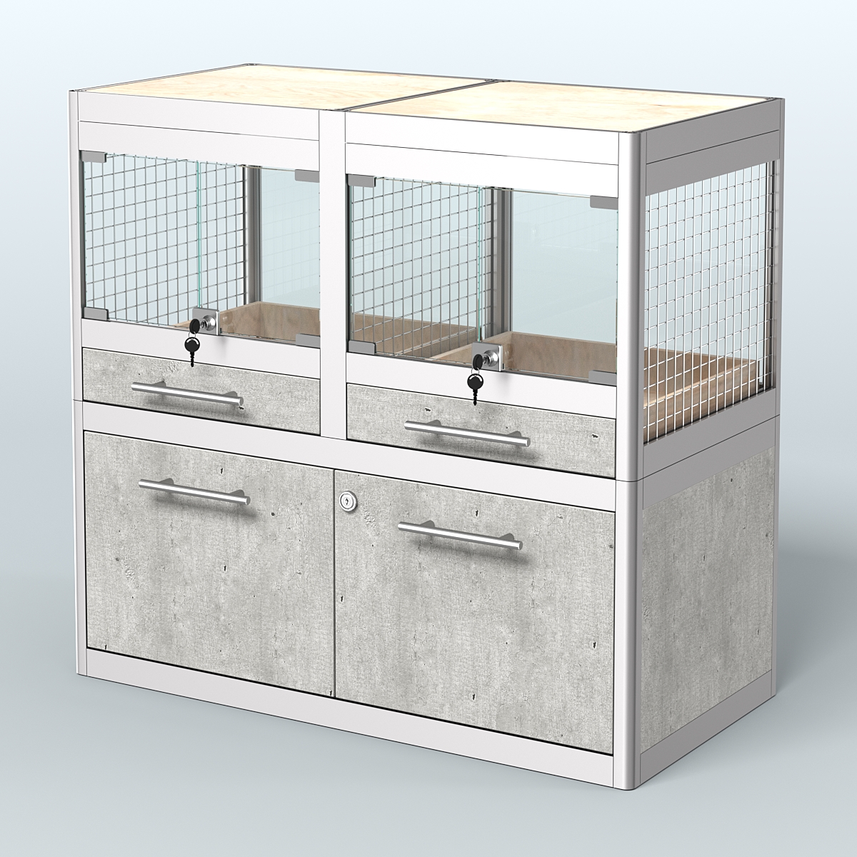 Витрина низкая с подсветкой для продажи крупных грызунов в зоомагазин серии ШИНШИЛЛА-С-01 Метрополитан Грей