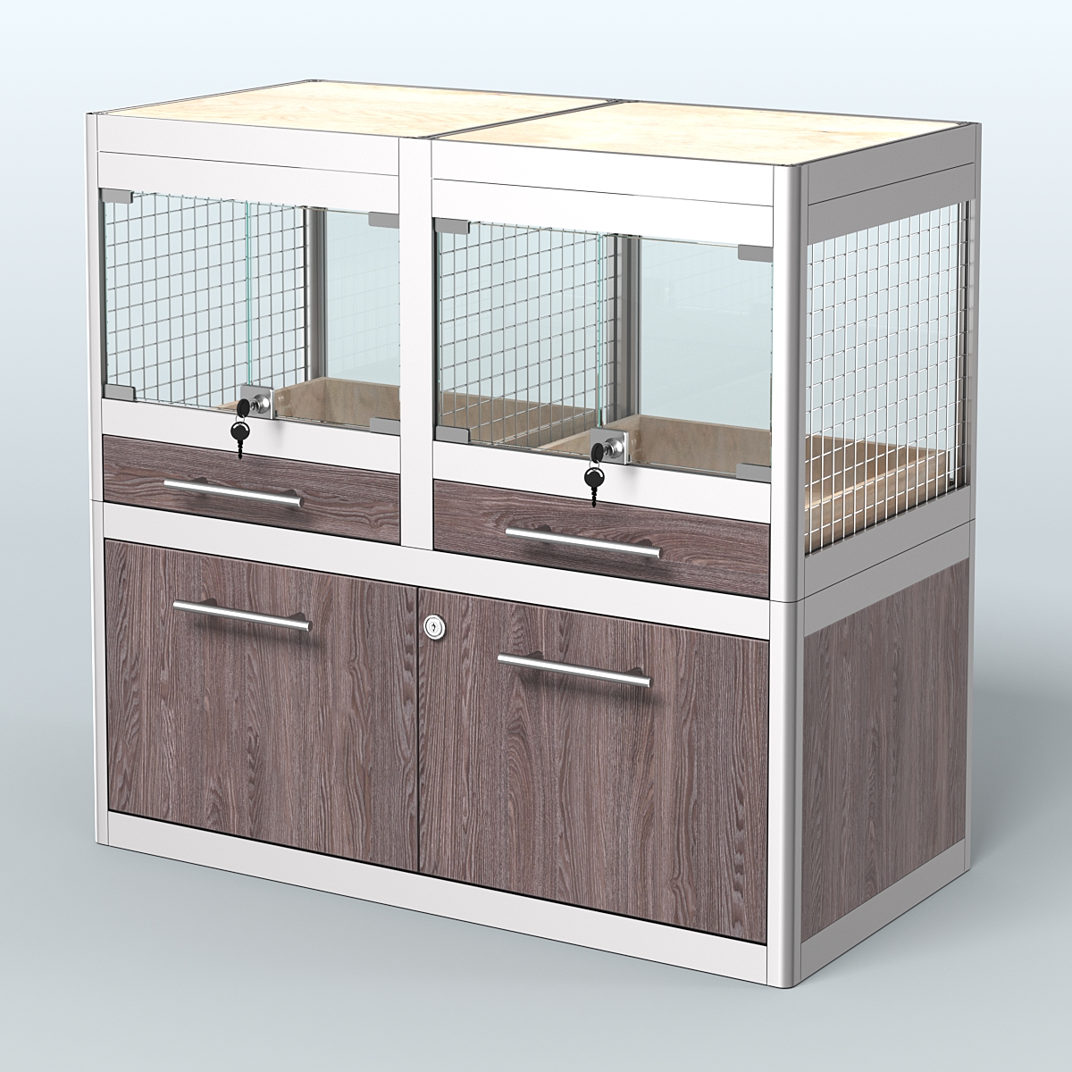 Витрина низкая с подсветкой для продажи крупных грызунов в зоомагазин серии ШИНШИЛЛА-С-01 Ясень Анкор темный