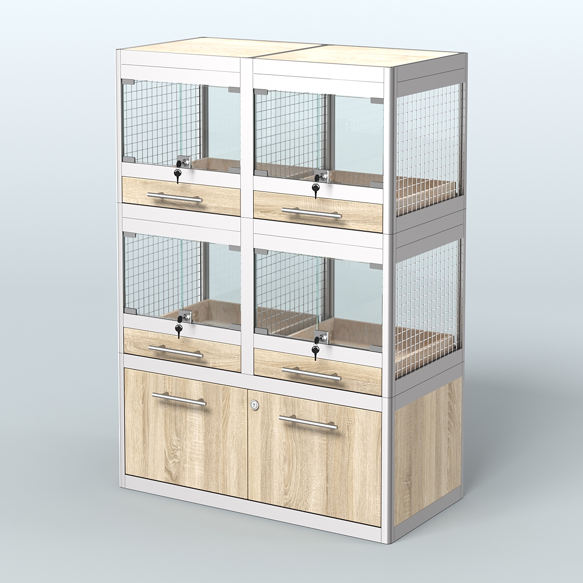 Витрина малая с подсветкой для продажи крупных грызунов в зоомагазин серии ШИНШИЛЛА-С-02 Дуб сонома