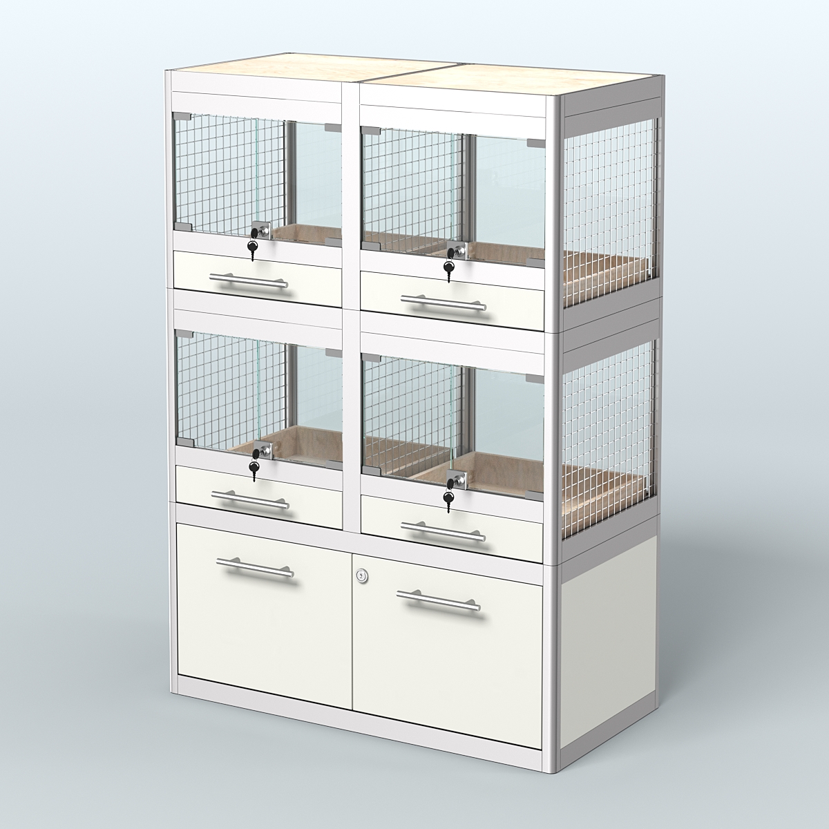 Витрина малая с подсветкой для продажи крупных грызунов в зоомагазин серии ШИНШИЛЛА-С-02 Белый