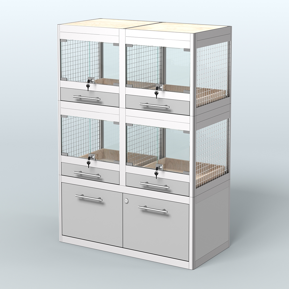 Витрина малая с подсветкой для продажи крупных грызунов в зоомагазин серии ШИНШИЛЛА-С-02 Серый