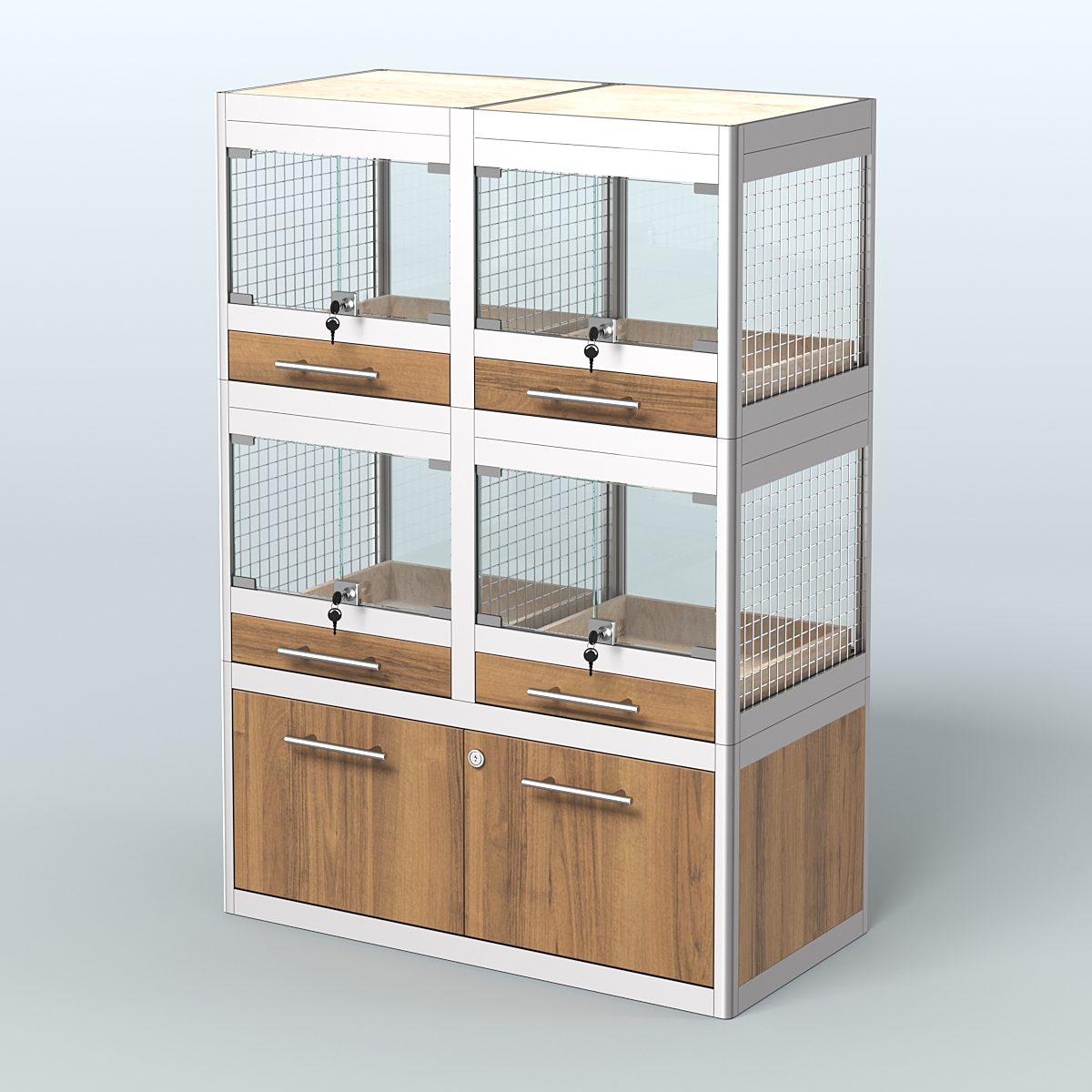 Витрина малая с подсветкой для продажи крупных грызунов в зоомагазин серии ШИНШИЛЛА-С-02 Орех