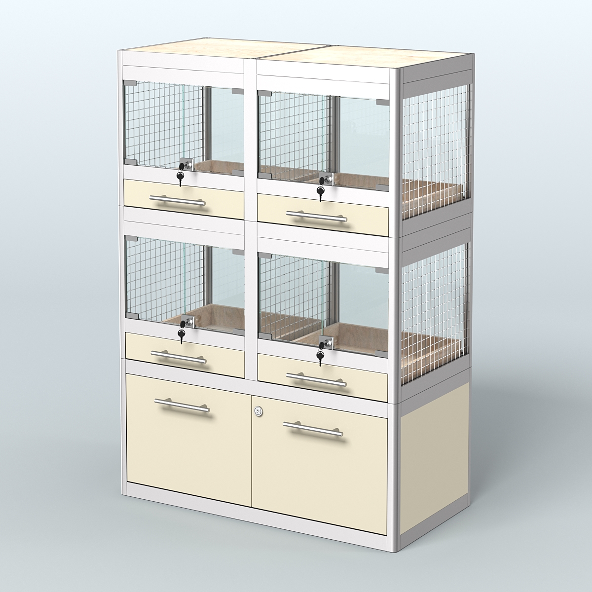 Витрина малая с подсветкой для продажи крупных грызунов в зоомагазин серии ШИНШИЛЛА-С-02 Крем Вайс