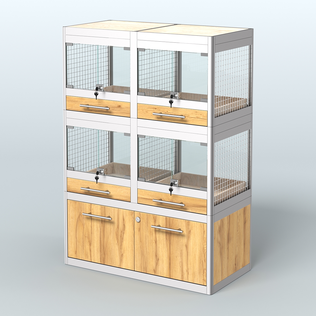 Витрина малая с подсветкой для продажи крупных грызунов в зоомагазин серии ШИНШИЛЛА-С-02 Дуб Золотистый