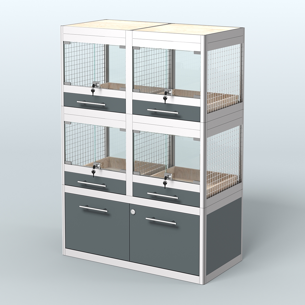 Витрина малая с подсветкой для продажи крупных грызунов в зоомагазин серии ШИНШИЛЛА-С-02 Темно-Серый