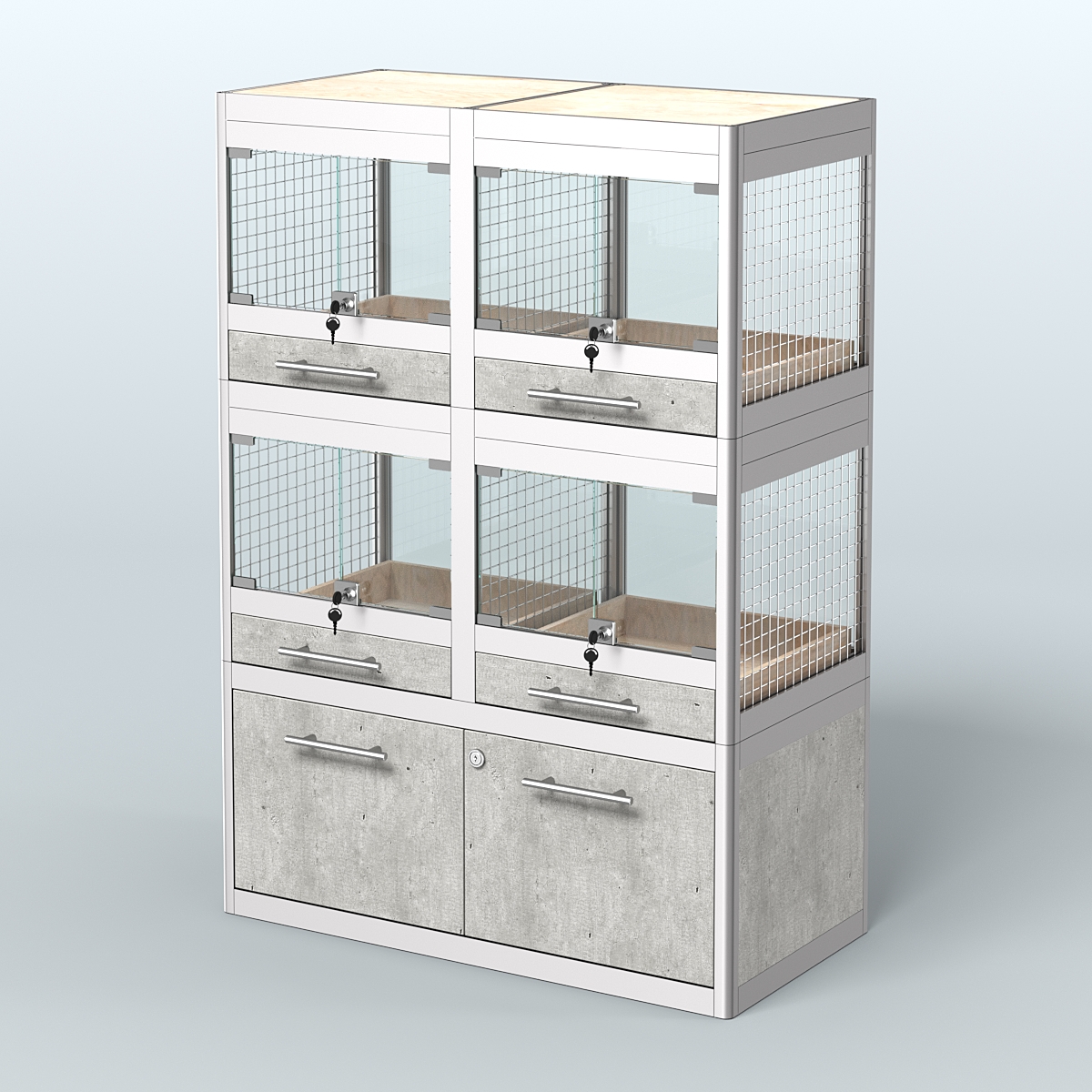 Витрина малая с подсветкой для продажи крупных грызунов в зоомагазин серии ШИНШИЛЛА-С-02 Метрополитан Грей