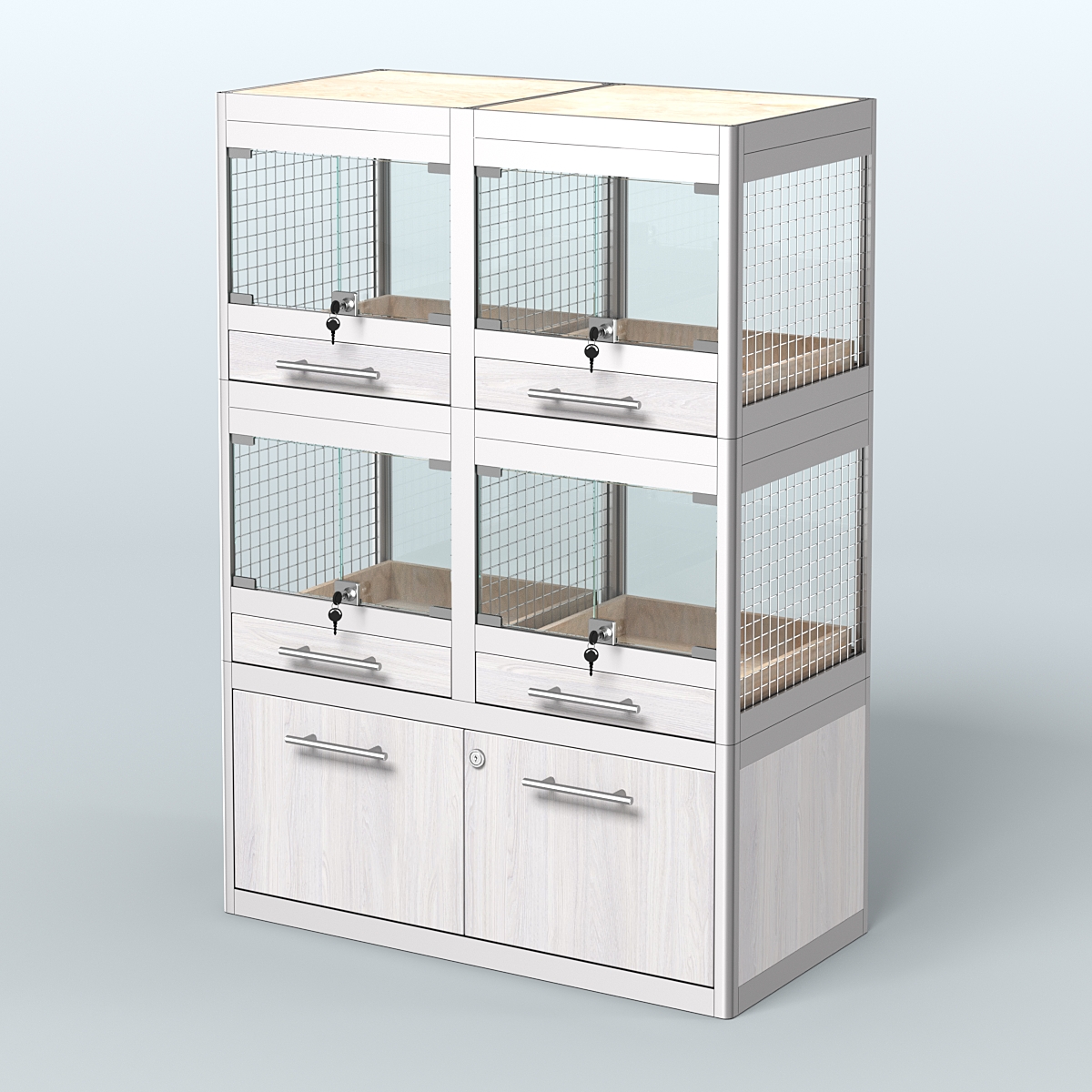 Витрина малая с подсветкой для продажи крупных грызунов в зоомагазин серии ШИНШИЛЛА-С-02 Ясень Анкор светлый