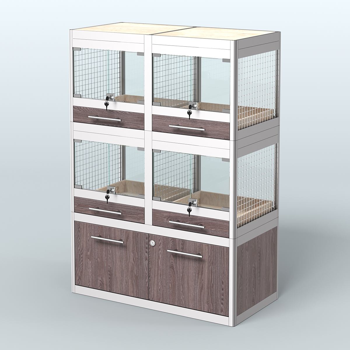 Витрина малая с подсветкой для продажи крупных грызунов в зоомагазин серии ШИНШИЛЛА-С-02 Ясень Анкор темный