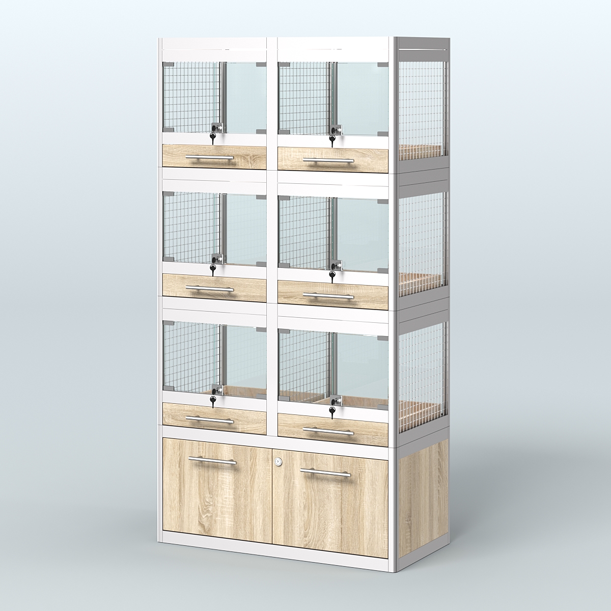 Витрина средняя с подсветкой для продажи крупных грызунов в зоомагазин серии ШИНШИЛЛА-С-03 Дуб сонома