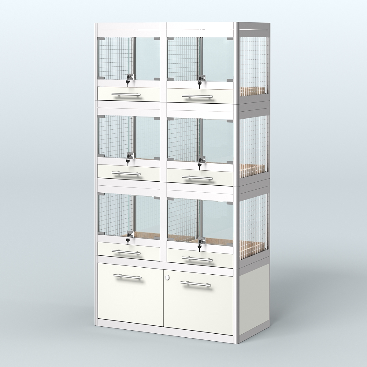 Витрина средняя с подсветкой для продажи крупных грызунов в зоомагазин серии ШИНШИЛЛА-С-03 Белый