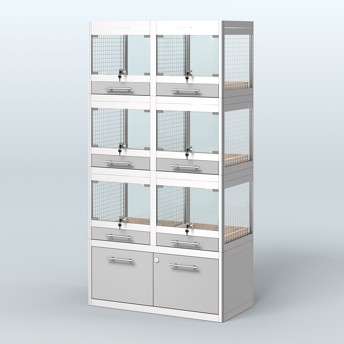 Витрина средняя с подсветкой для продажи крупных грызунов в зоомагазин серии ШИНШИЛЛА-С-03 Серый