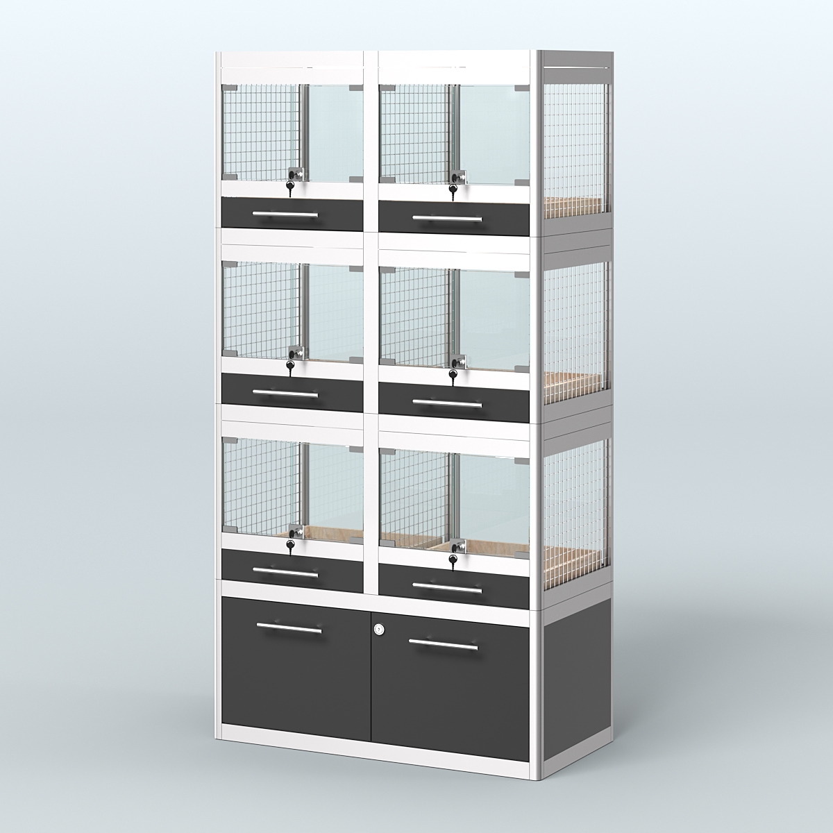 Витрина средняя с подсветкой для продажи крупных грызунов в зоомагазин серии ШИНШИЛЛА-С-03 Черный