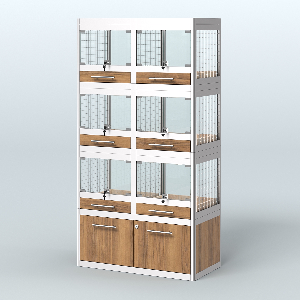 Витрина средняя с подсветкой для продажи крупных грызунов в зоомагазин серии ШИНШИЛЛА-С-03 Орех