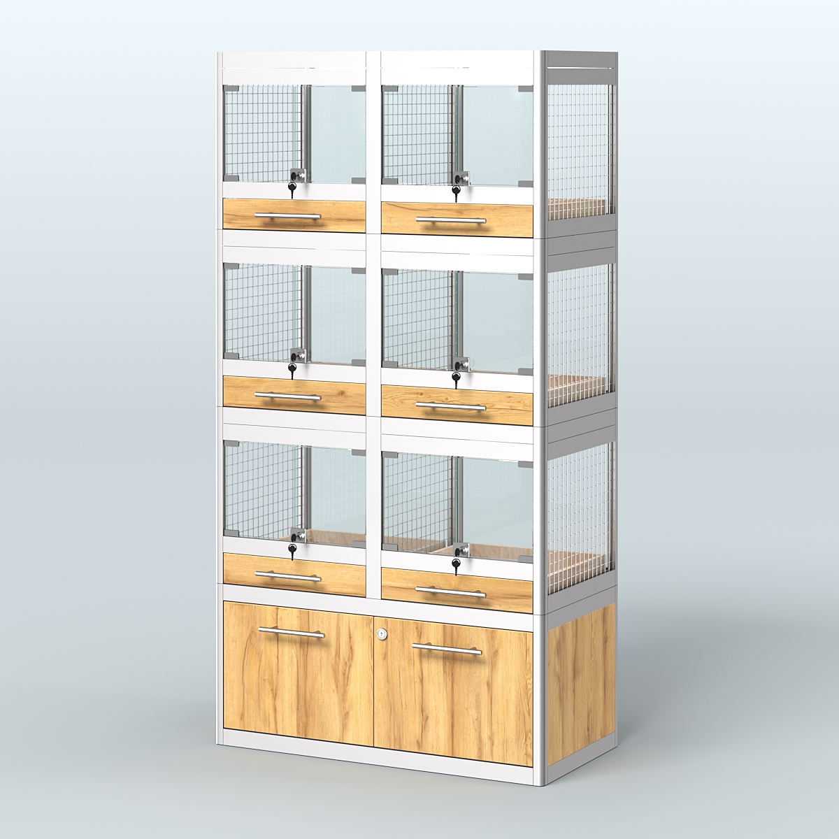 Витрина средняя с подсветкой для продажи крупных грызунов в зоомагазин серии ШИНШИЛЛА-С-03 Дуб Золотистый