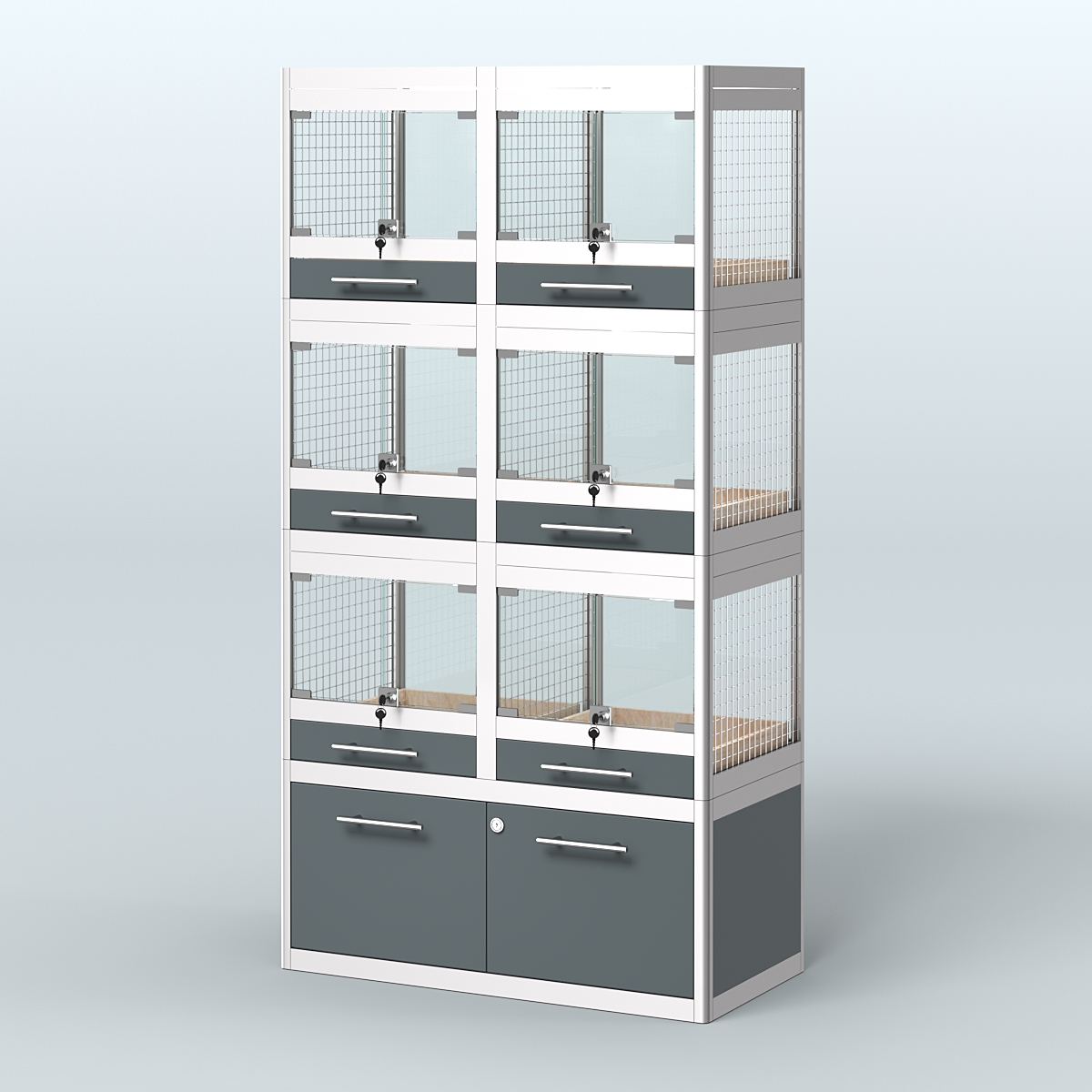 Витрина средняя с подсветкой для продажи крупных грызунов в зоомагазин серии ШИНШИЛЛА-С-03 Темно-Серый