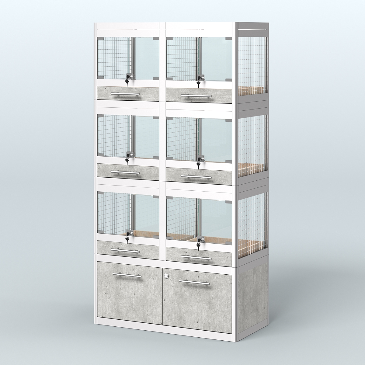 Витрина средняя с подсветкой для продажи крупных грызунов в зоомагазин серии ШИНШИЛЛА-С-03 Метрополитан Грей