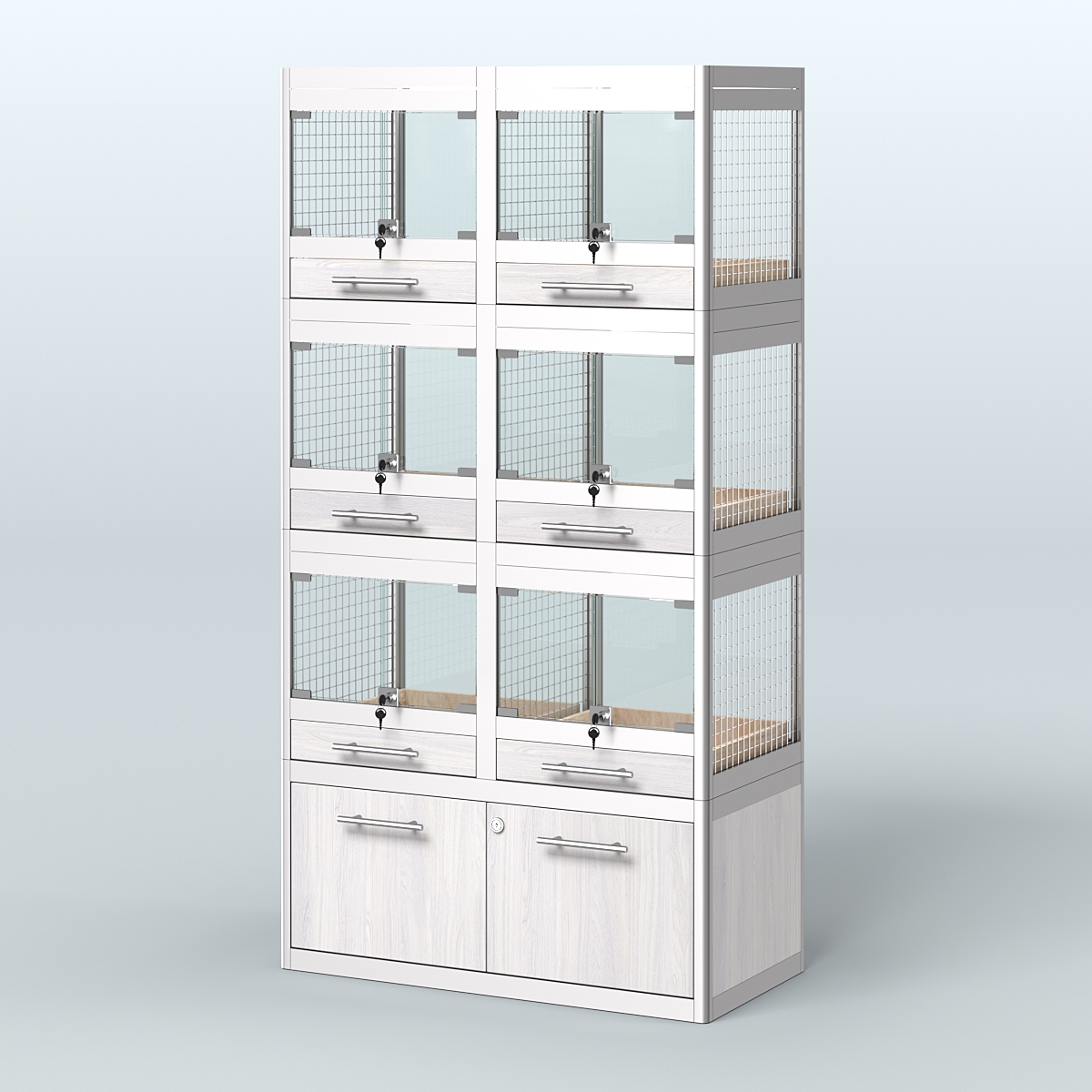 Витрина средняя с подсветкой для продажи крупных грызунов в зоомагазин серии ШИНШИЛЛА-С-03 Ясень Анкор светлый