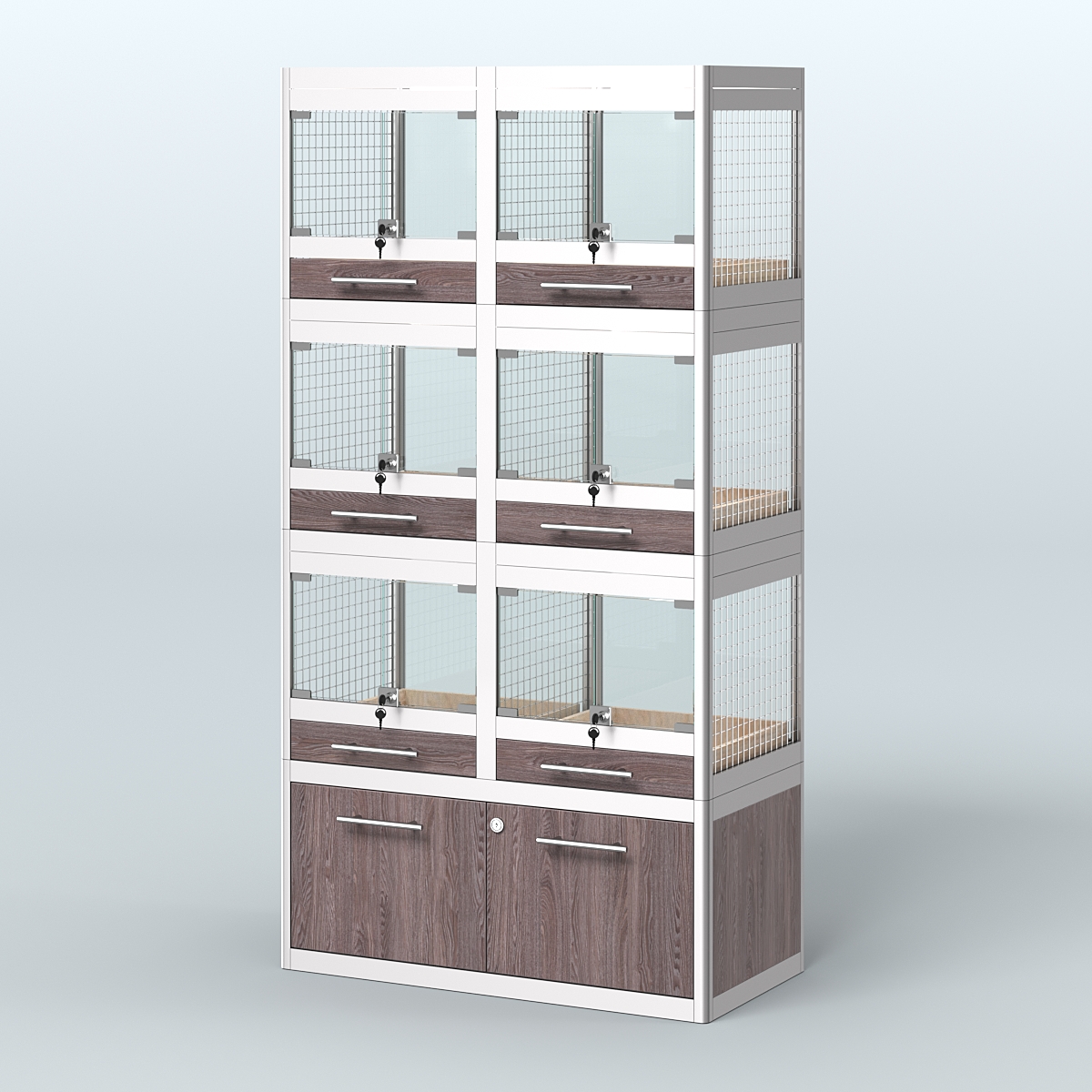 Витрина средняя с подсветкой для продажи крупных грызунов в зоомагазин серии ШИНШИЛЛА-С-03 Ясень Анкор темный