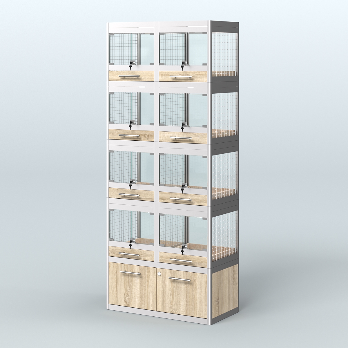 Витрина большая с подсветкой для продажи крупных грызунов в зоомагазин серии ШИНШИЛЛА-С-04 Дуб сонома