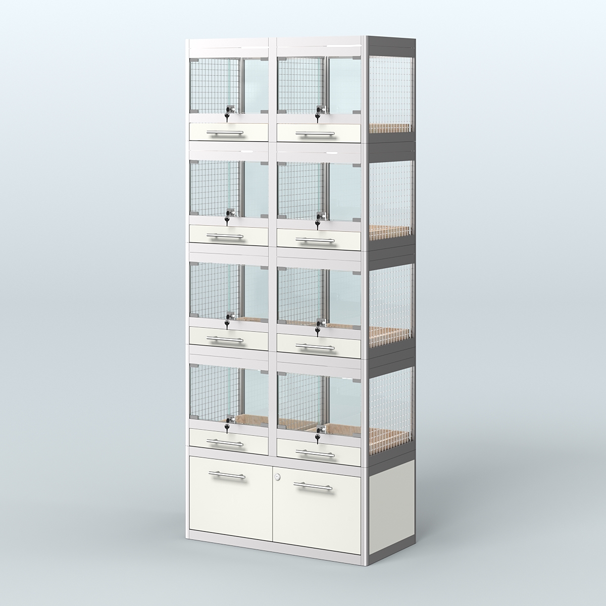 Витрина большая с подсветкой для продажи крупных грызунов в зоомагазин серии ШИНШИЛЛА-С-04 Белый