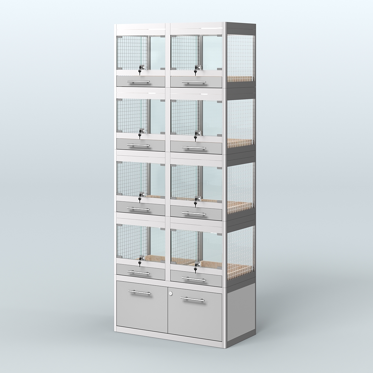 Витрина большая с подсветкой для продажи крупных грызунов в зоомагазин серии ШИНШИЛЛА-С-04 Серый