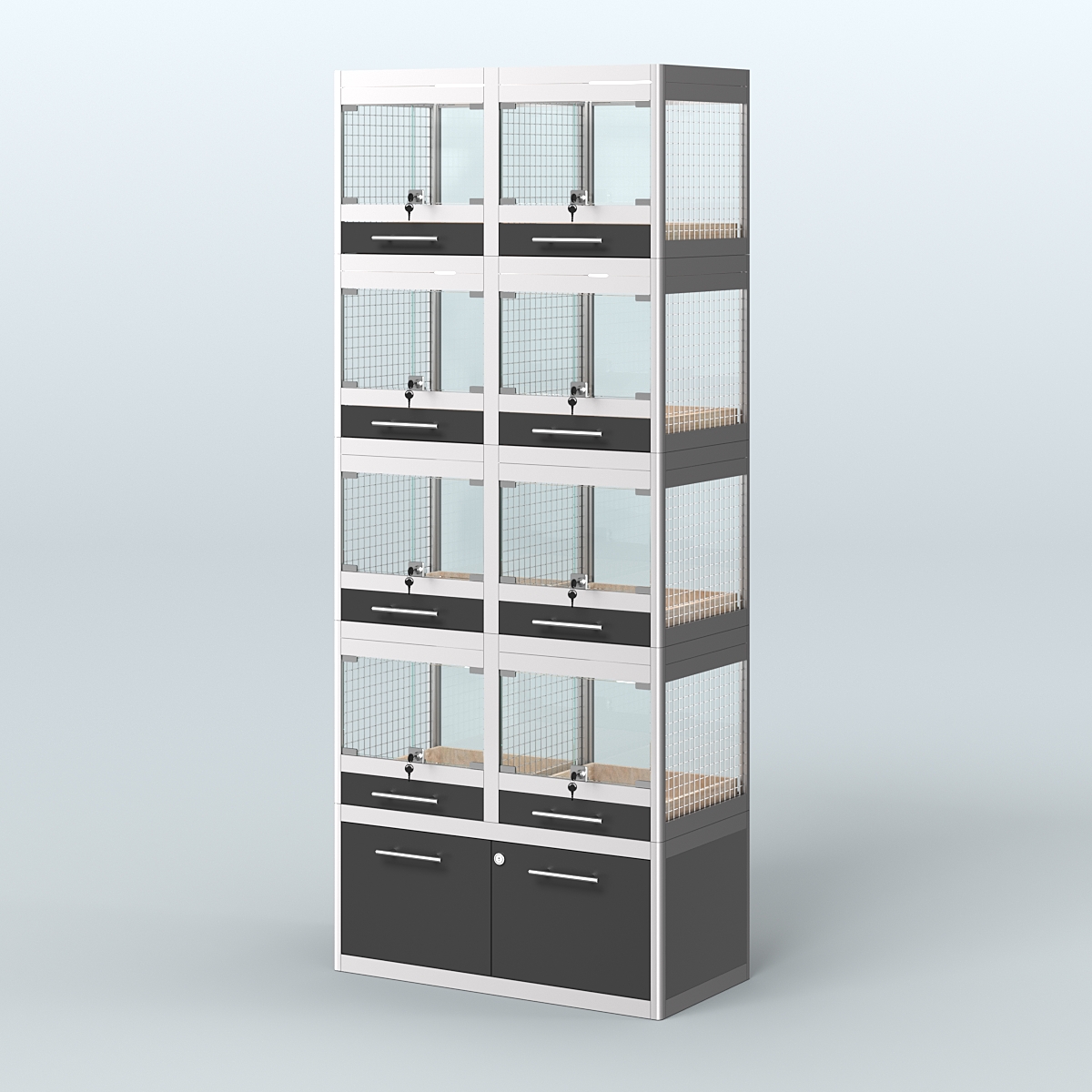 Витрина большая с подсветкой для продажи крупных грызунов в зоомагазин серии ШИНШИЛЛА-С-04 Черный