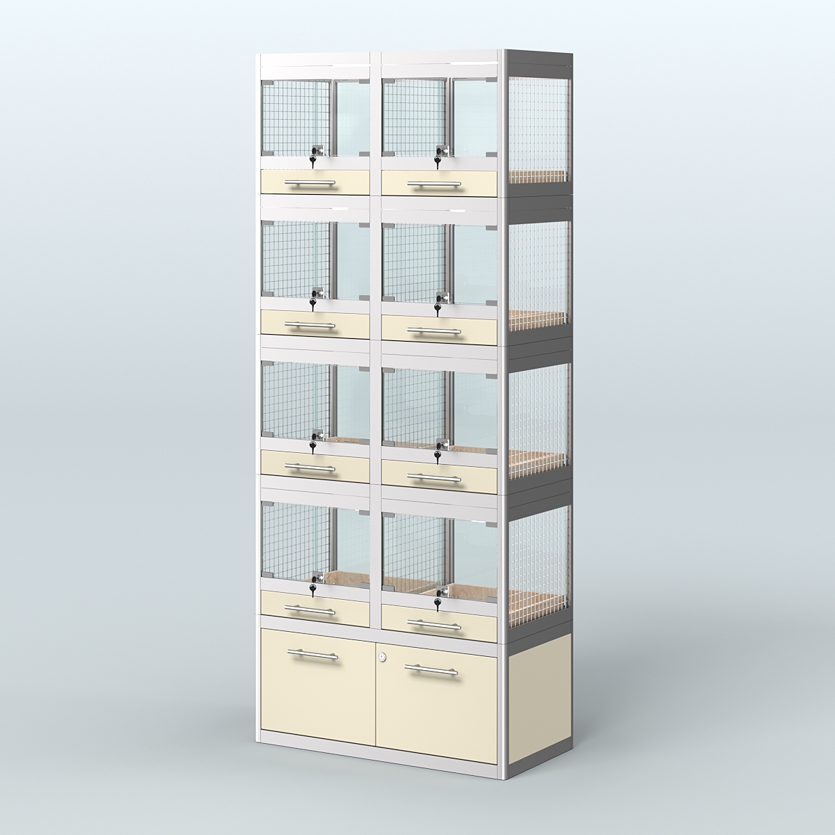 Витрина большая с подсветкой для продажи крупных грызунов в зоомагазин серии ШИНШИЛЛА-С-04 Крем Вайс