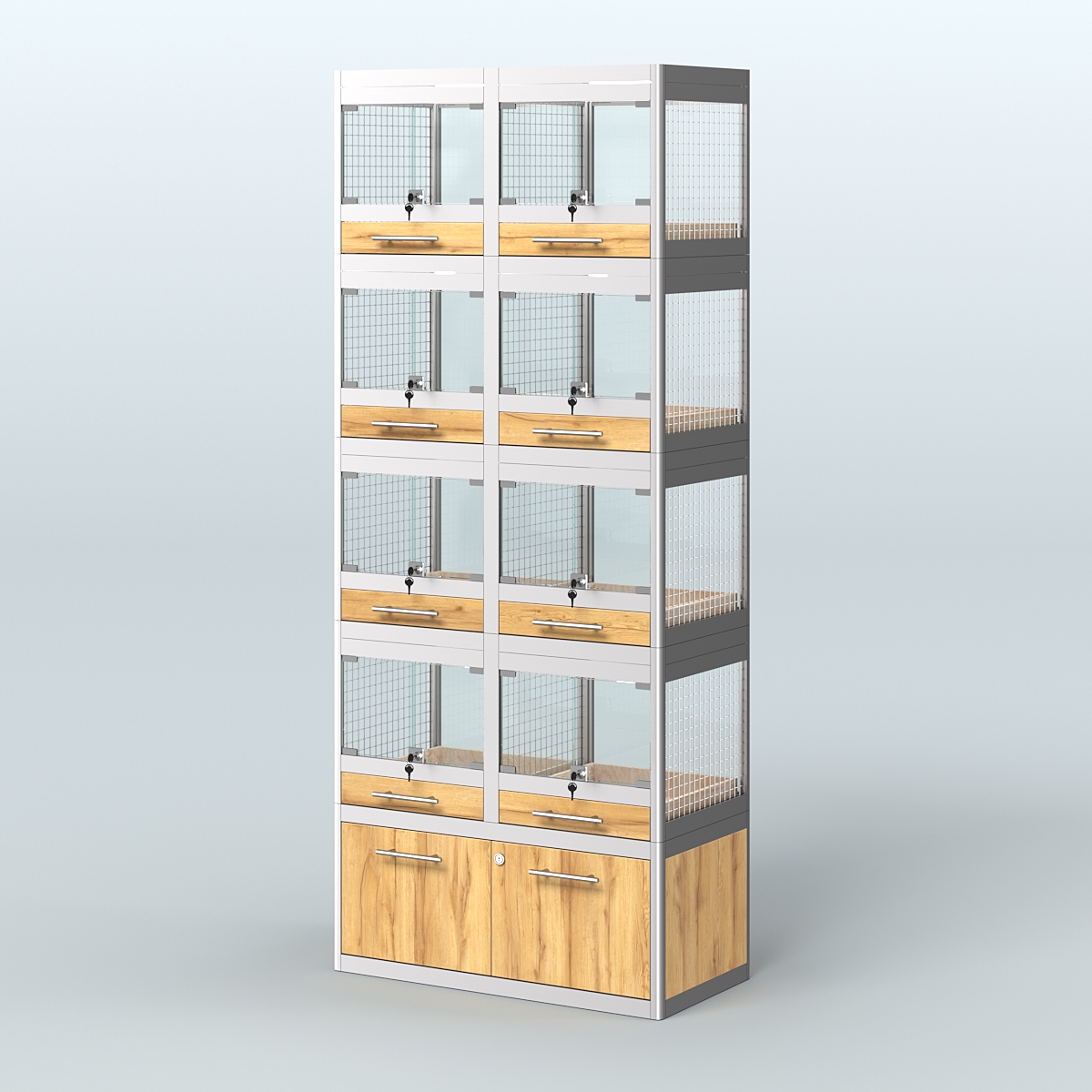 Витрина большая с подсветкой для продажи крупных грызунов в зоомагазин серии ШИНШИЛЛА-С-04 Дуб Золотистый