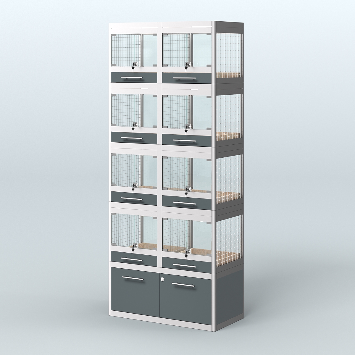 Витрина большая с подсветкой для продажи крупных грызунов в зоомагазин серии ШИНШИЛЛА-С-04 Темно-Серый