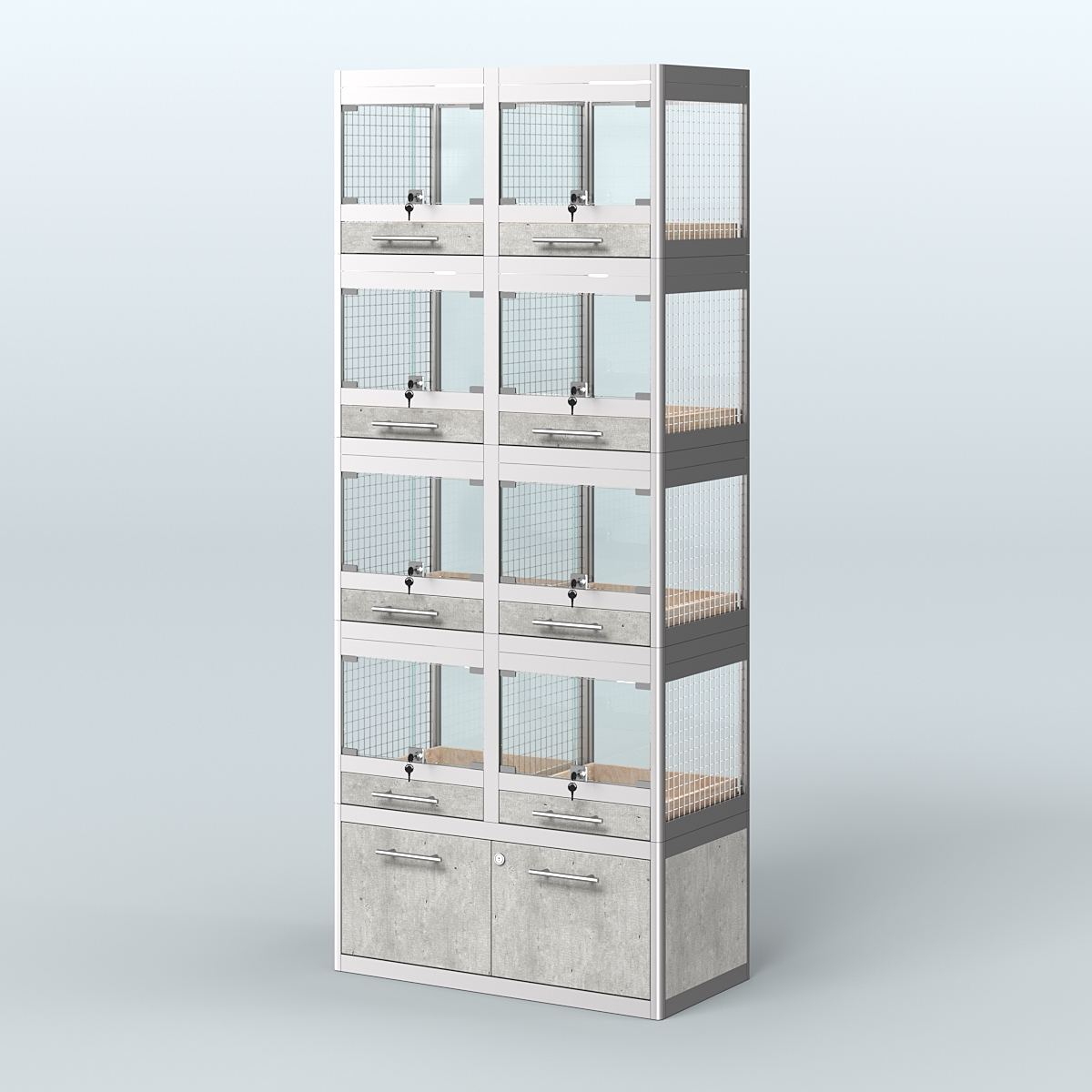 Витрина большая с подсветкой для продажи крупных грызунов в зоомагазин серии ШИНШИЛЛА-С-04 Метрополитан Грей