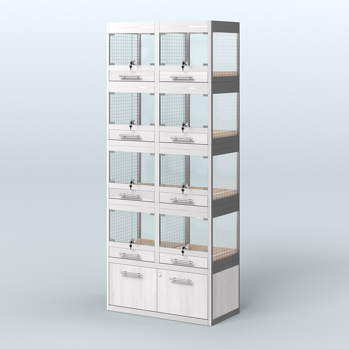 Витрина большая с подсветкой для продажи крупных грызунов в зоомагазин серии ШИНШИЛЛА-С-04 Ясень Анкор светлый