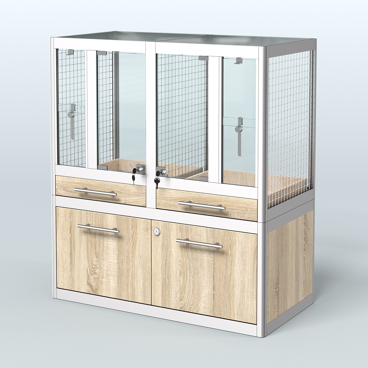 Витрина низкая для продажи птиц в зоомагазин серии ЖАКО-01 Дуб сонома