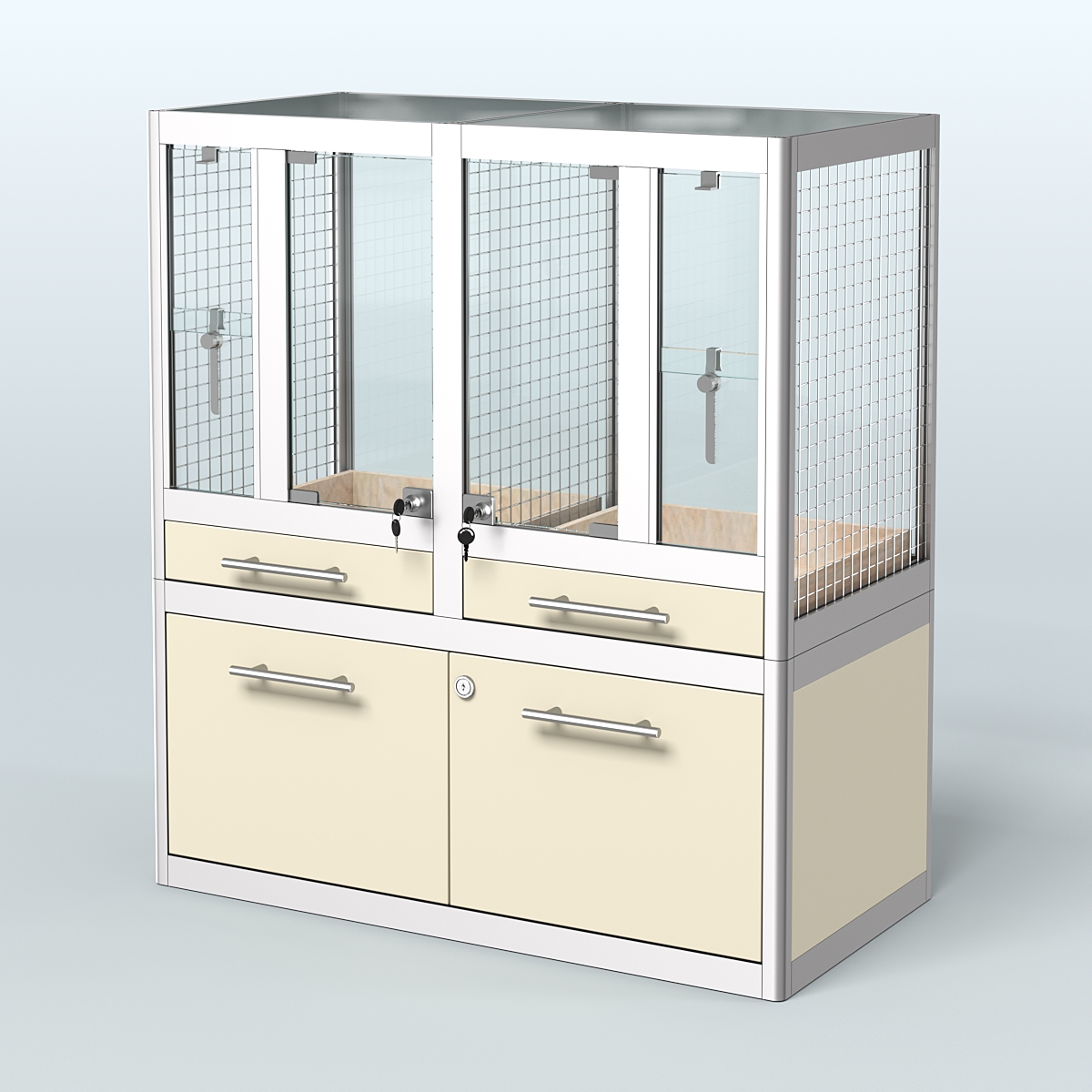 Витрина низкая для продажи птиц в зоомагазин серии ЖАКО-01 Крем Вайс