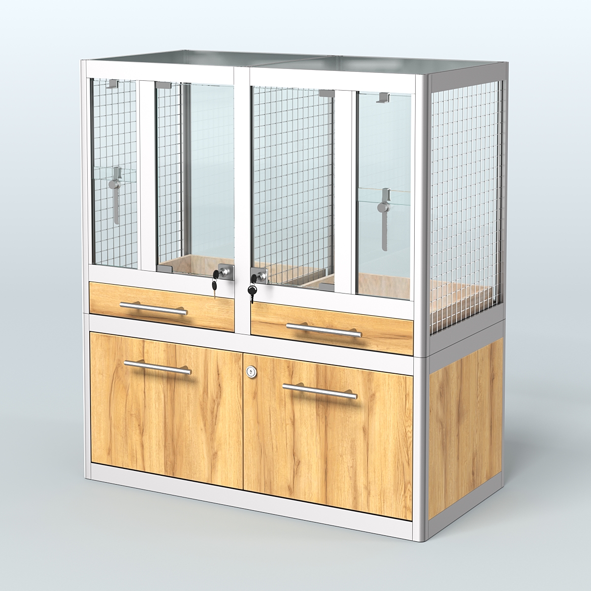 Витрина низкая для продажи птиц в зоомагазин серии ЖАКО-01 Дуб Золотистый